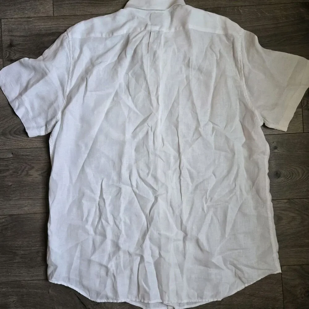 J Crew Mens XXLT Baird McNutt Irish Linen Shirt White Short Sleeve Button Front